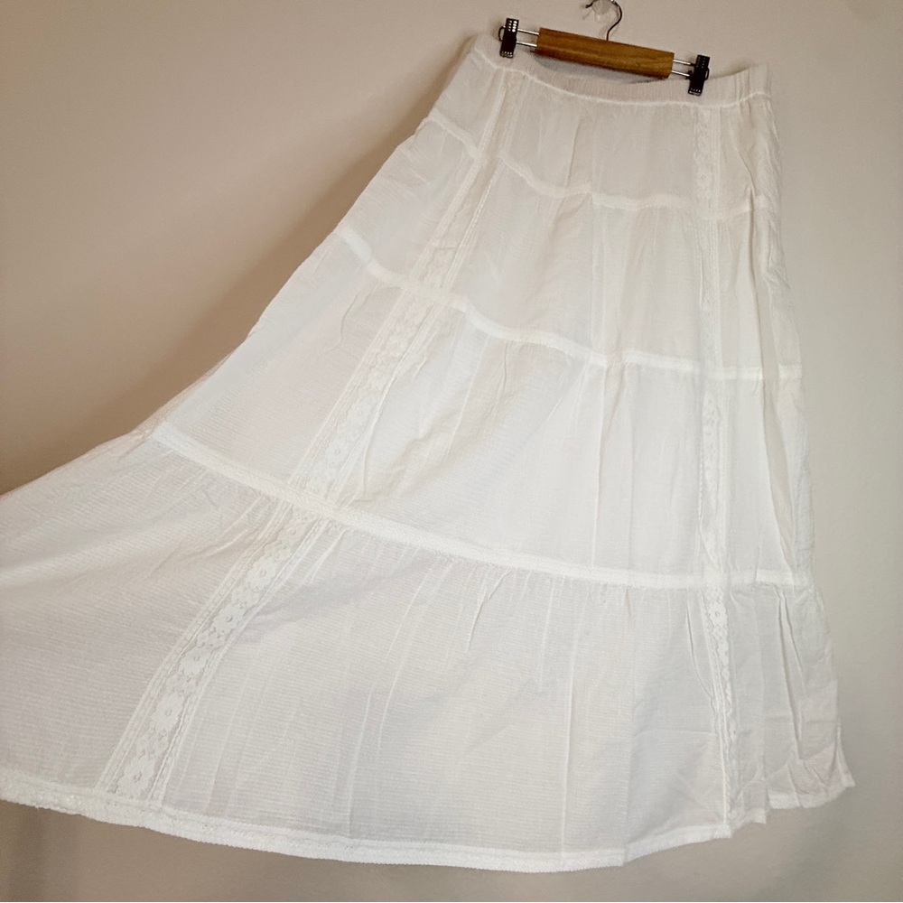 🆕 Avec Les Filles White 🤍Tiered Lace Maxi Skirt L 💖Boho Luxe Cottage 💝NWT - Picture 4 of 16